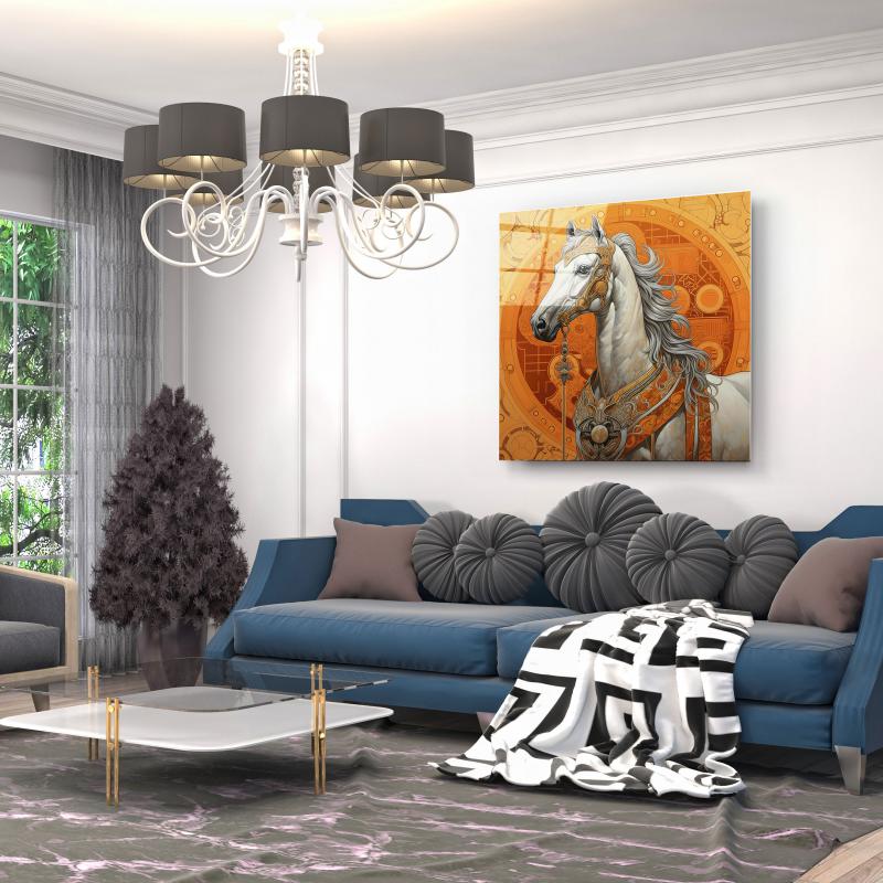 Hermes Atı Kare Cam Tablo