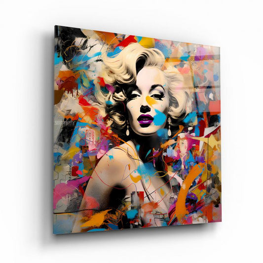 Marilyn Monroe Portresi Kare Cam Tablo