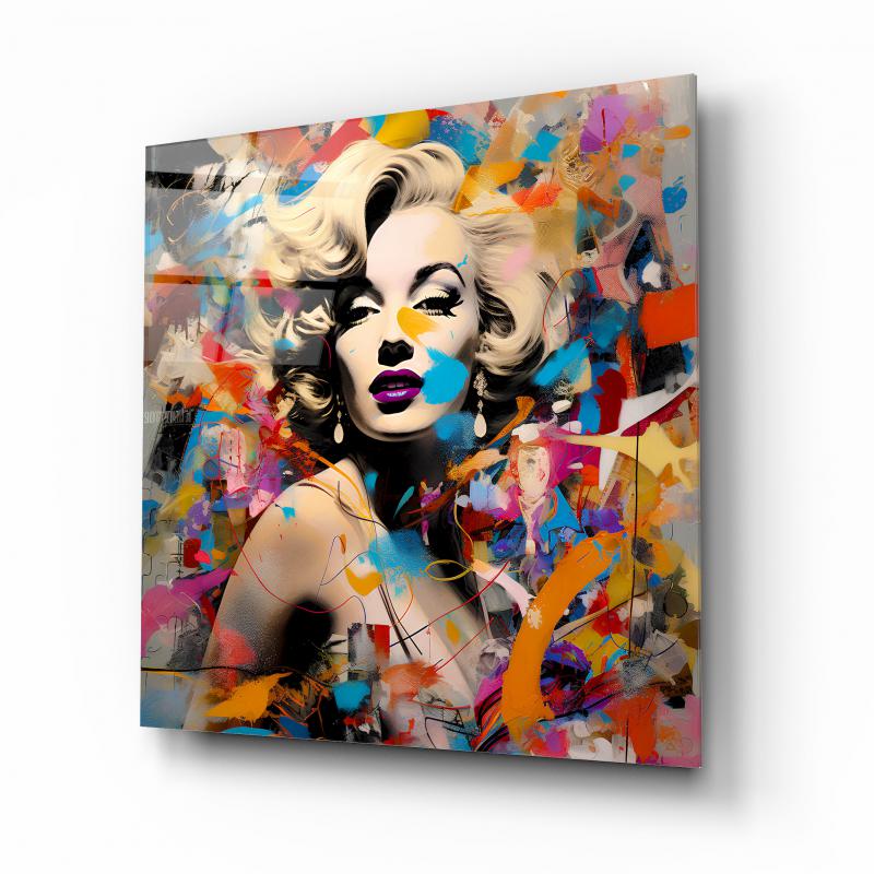 Marilyn Monroe Portresi Kare Cam Tablo