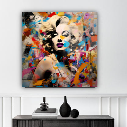 Marilyn Monroe Portresi Kare Cam Tablo