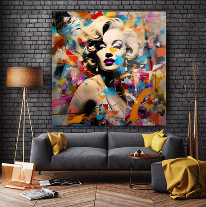 Marilyn Monroe Portresi Kare Cam Tablo