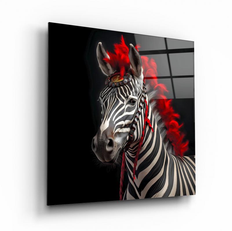 Kırmızı Saçlı Zebra Kare Cam Tablo