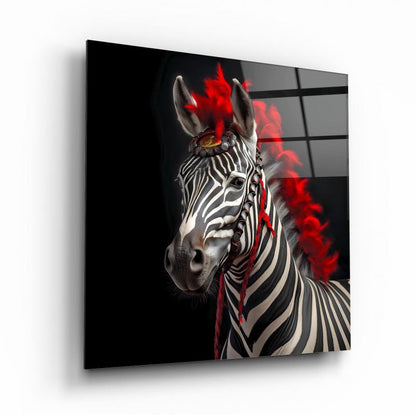 Kırmızı Saçlı Zebra Kare Cam Tablo