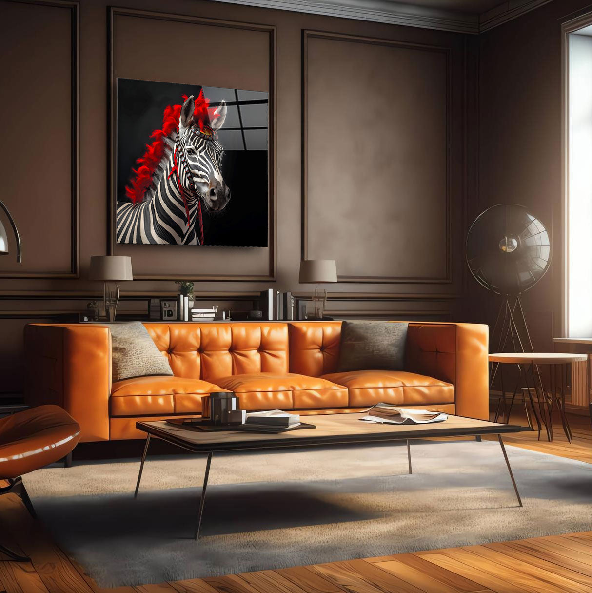 Kırmızı Saçlı Zebra Kare Cam Tablo