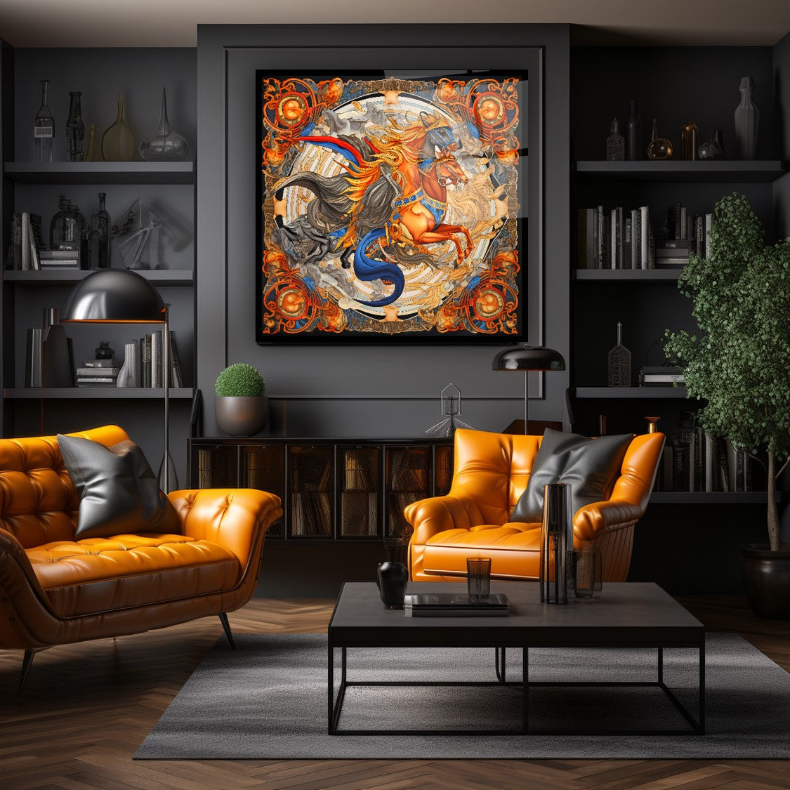 Hermes Atları Kare Cam Tablo