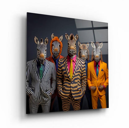 Zebra Adamlar Kare Cam Tablo