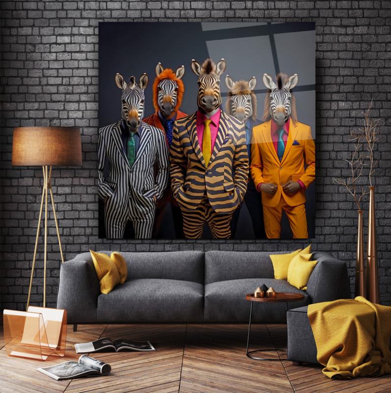 Zebra Adamlar Kare Cam Tablo