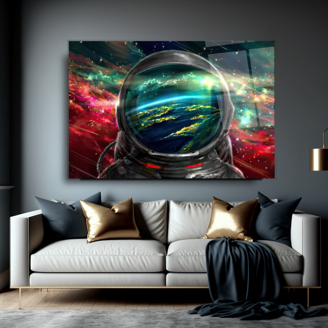 Astronot Yatay Cam Tablo