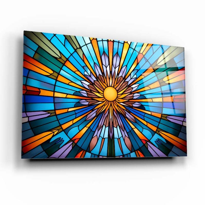 Soyut  Vitray Yatay Cam Tablo