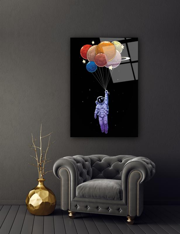 Balon Gezegenler Dikey Cam Tablo