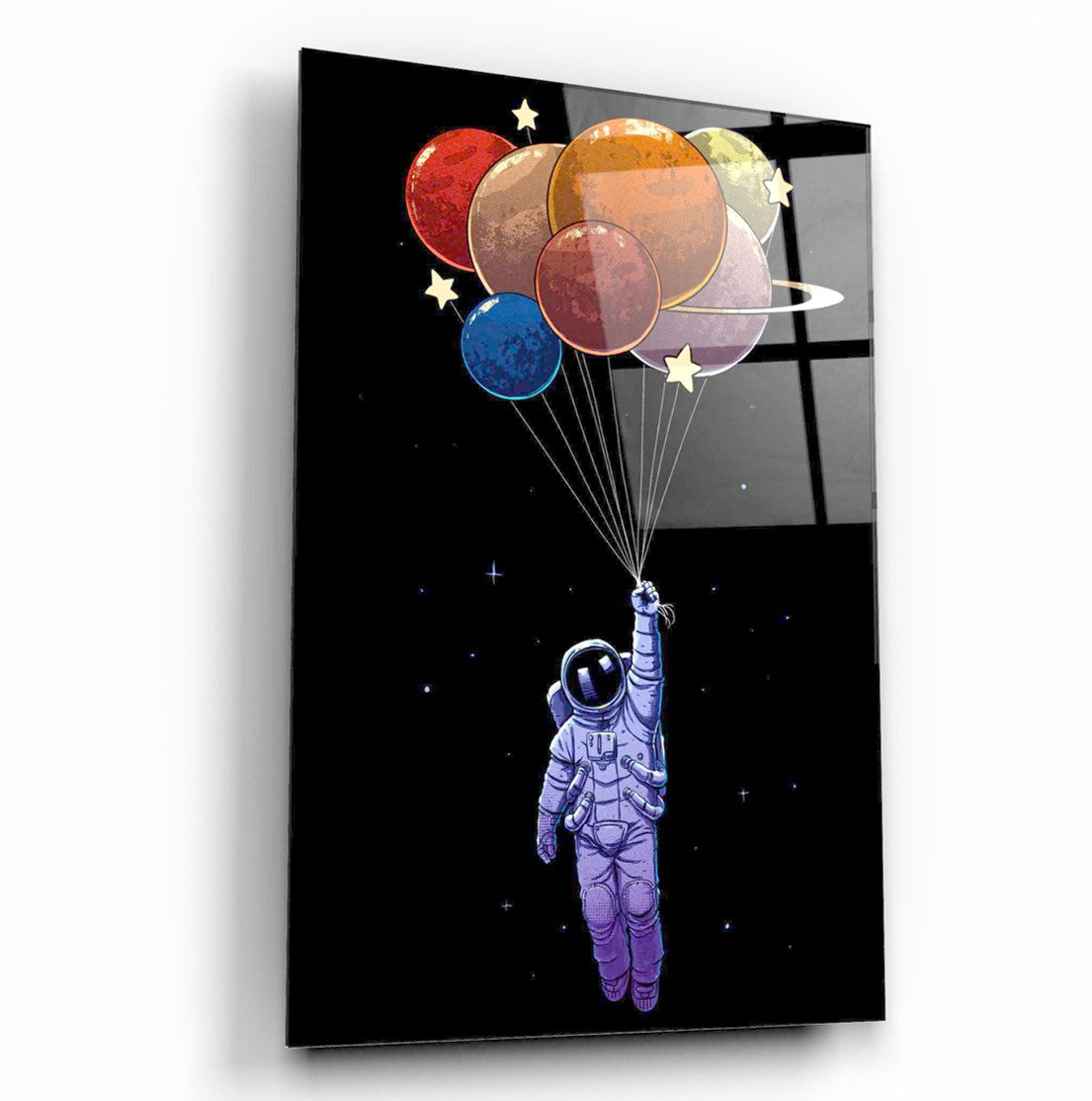 Balon Gezegenler Dikey Cam Tablo