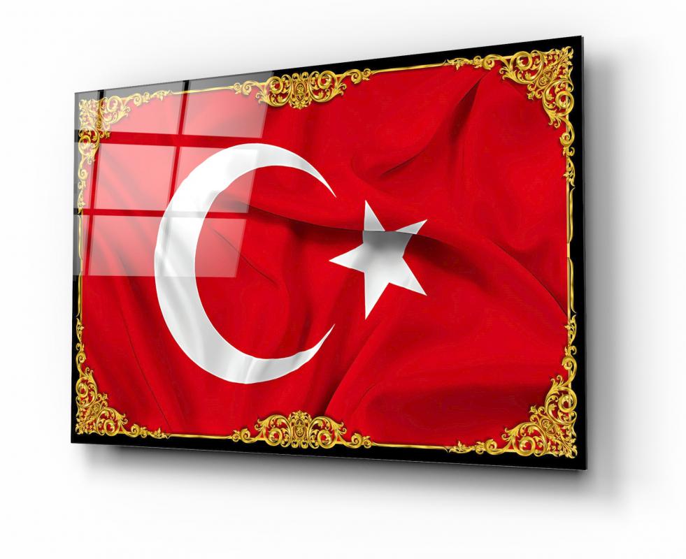 Türk Bayrağı Yatay Cam Tablo