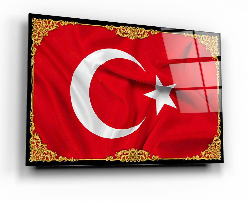 Türk Bayrağı Yatay Cam Tablo