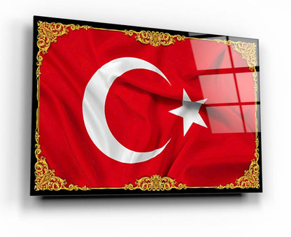 Türk Bayrağı Yatay Cam Tablo