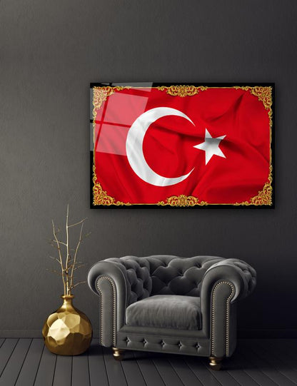 Türk Bayrağı Yatay Cam Tablo