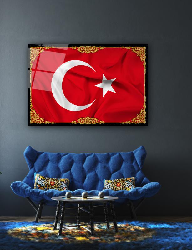 Türk Bayrağı Yatay Cam Tablo