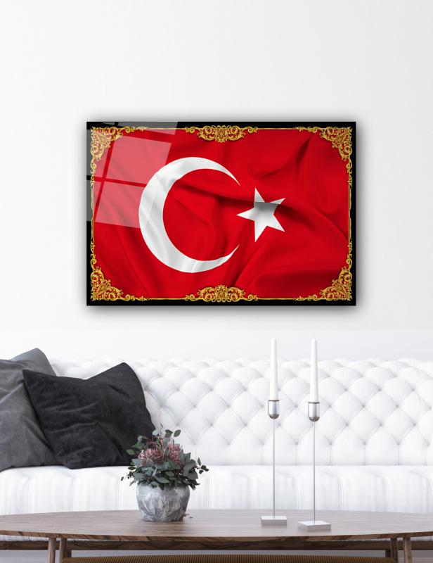 Türk Bayrağı Yatay Cam Tablo
