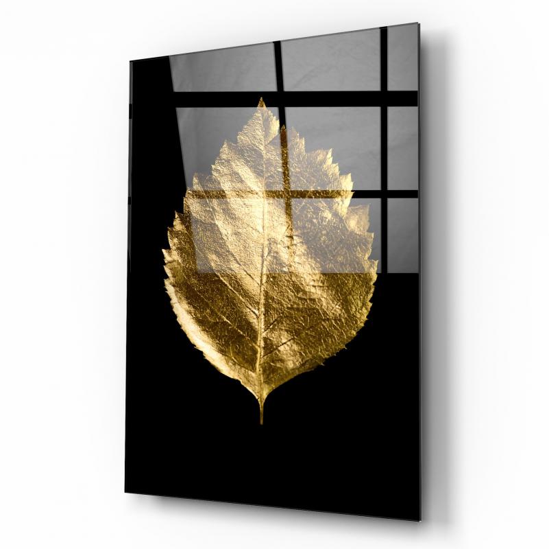 Gold Yapraklar Dikey Cam Tablo