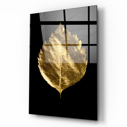 Gold Yapraklar Dikey Cam Tablo