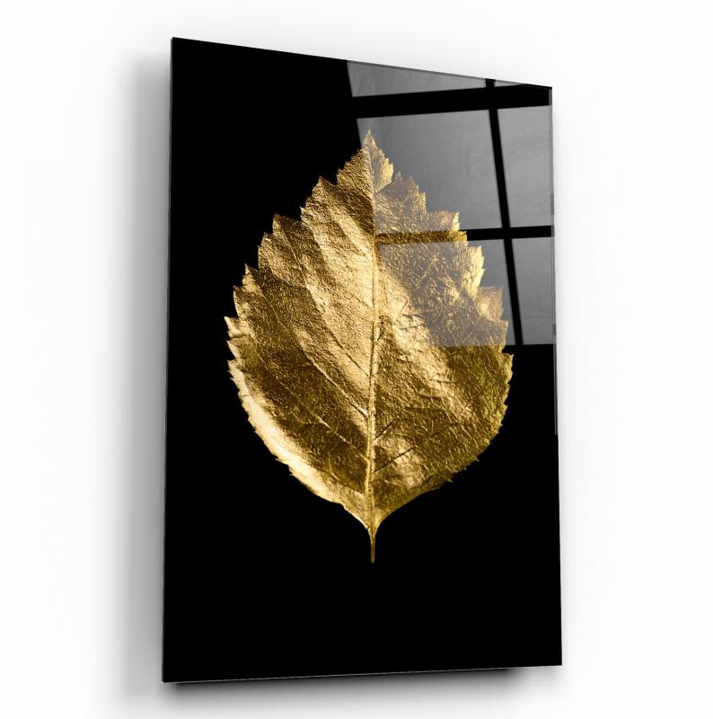 Gold Yapraklar Dikey Cam Tablo