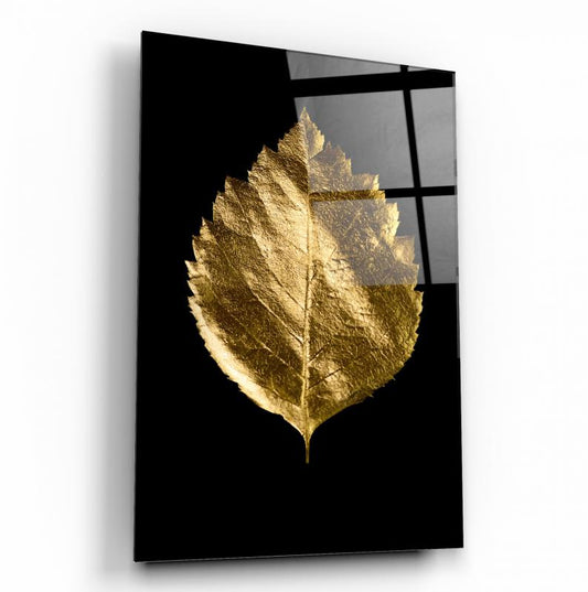 Gold Yapraklar Dikey Cam Tablo