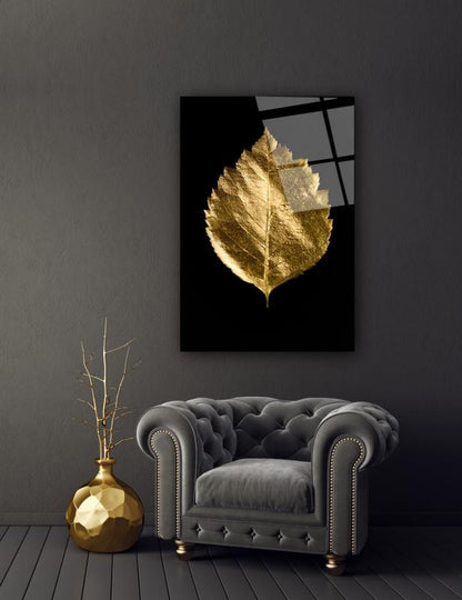 Gold Yapraklar Dikey Cam Tablo