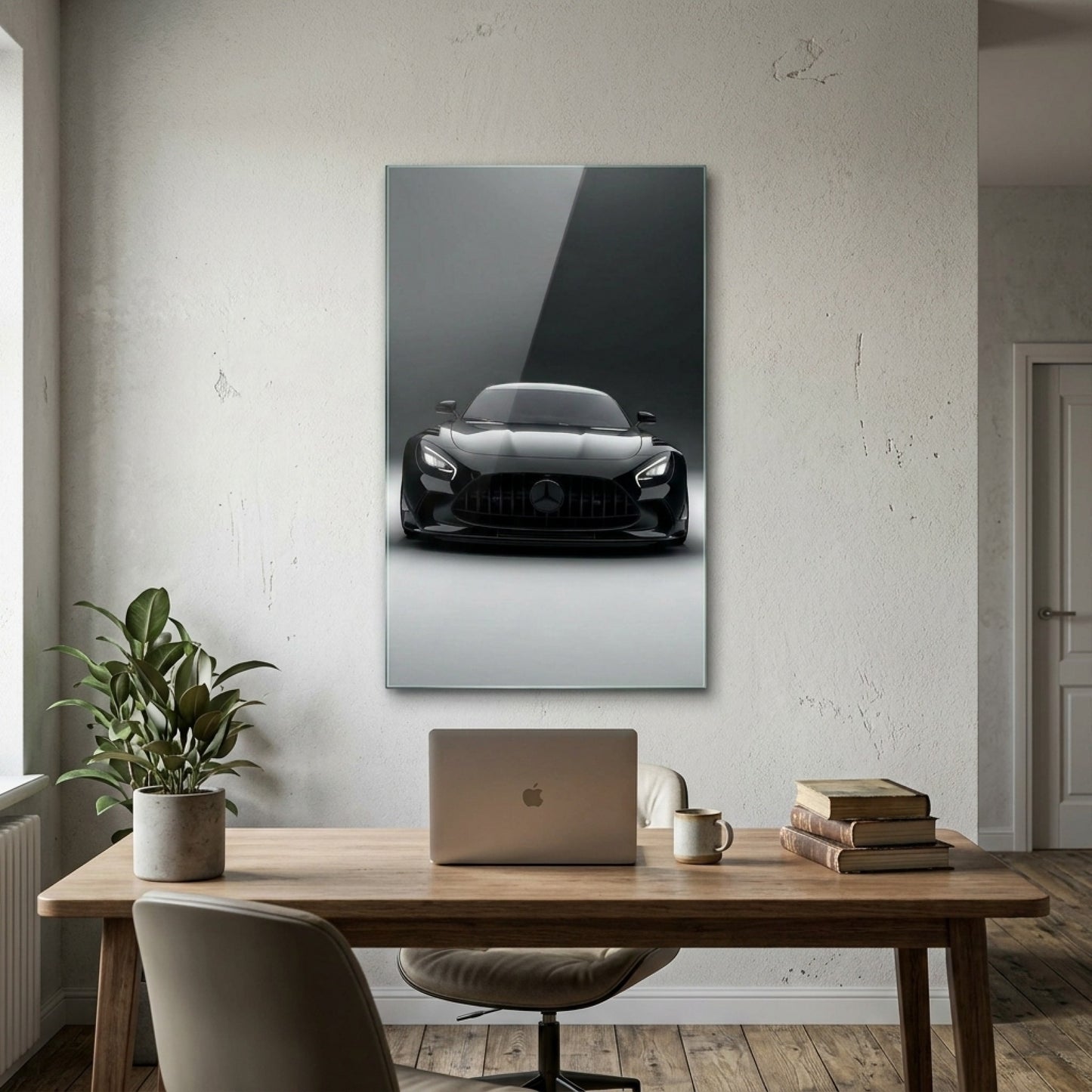 Siyah Mercedes AMG GT Otomobil Tasarımı Dikey Cam Tablo