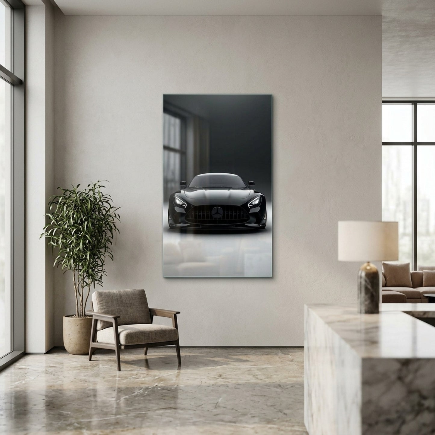 Siyah Mercedes AMG GT Otomobil Tasarımı Dikey Cam Tablo