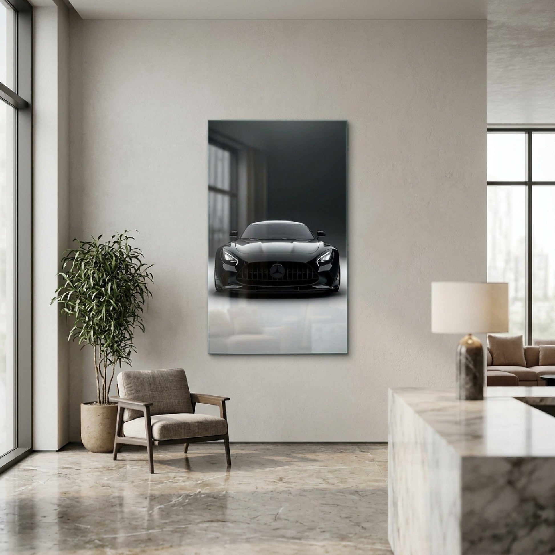 Siyah Mercedes AMG GT Otomobil Tasarımı Dikey Cam Tablo