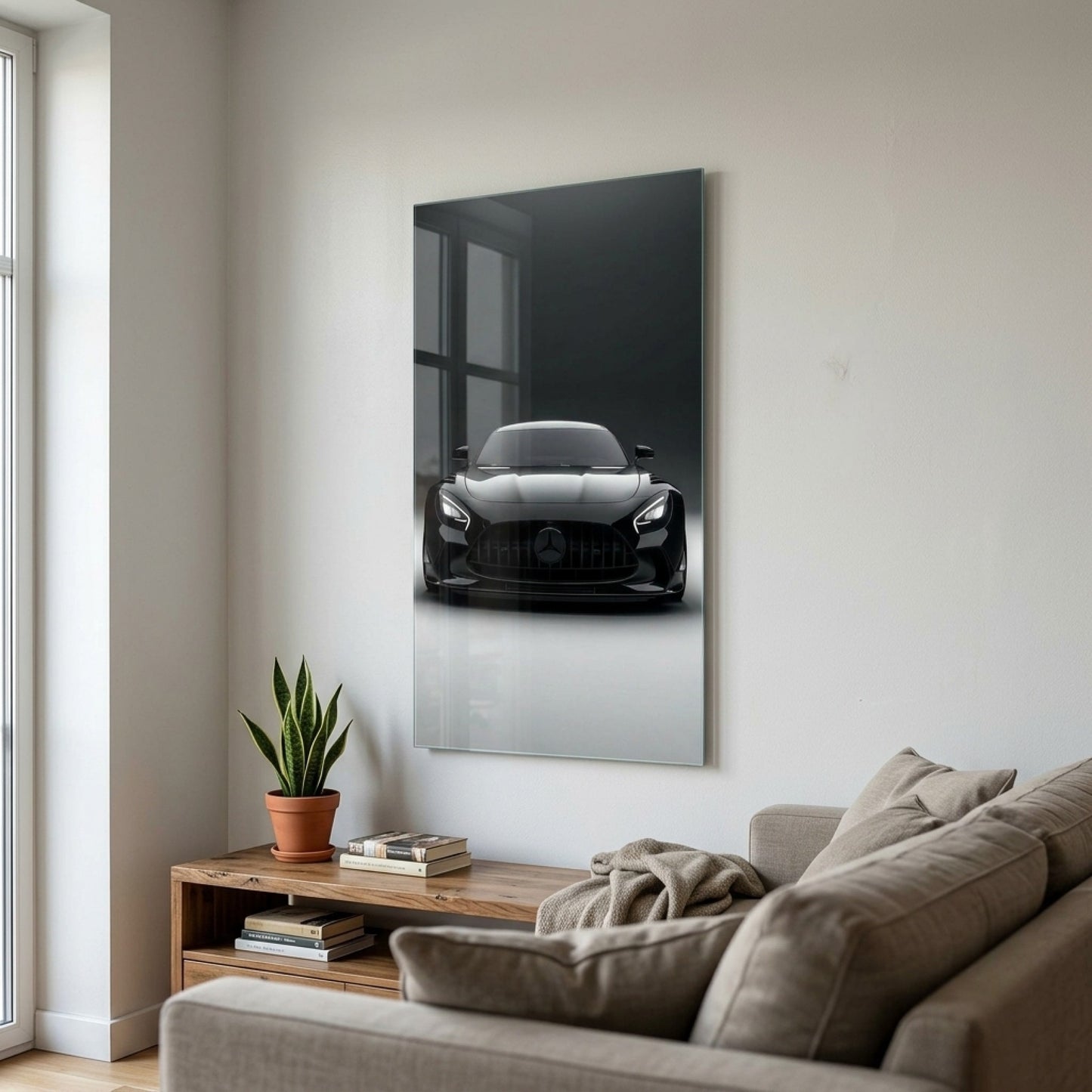 Siyah Mercedes AMG GT Otomobil Tasarımı Dikey Cam Tablo