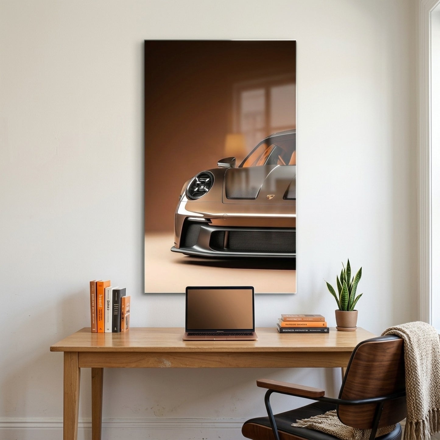 Premium Bronze Spor Araba Detayı Dikey Cam Tablo