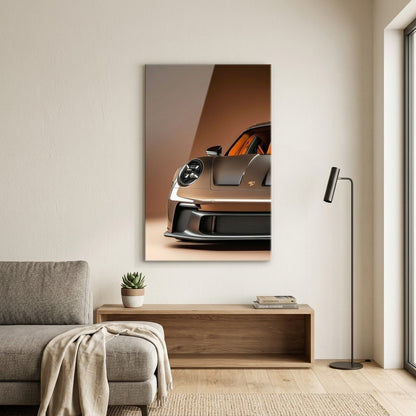 Premium Bronze Spor Araba Detayı Dikey Cam Tablo