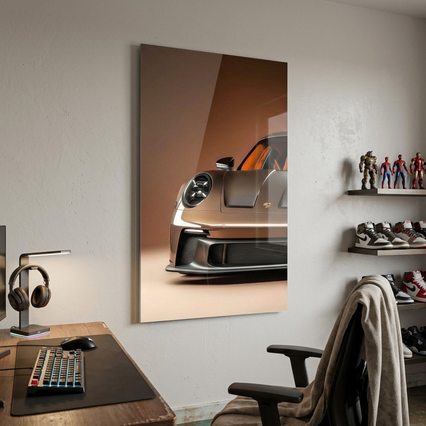 Premium Bronze Spor Araba Detayı Dikey Cam Tablo