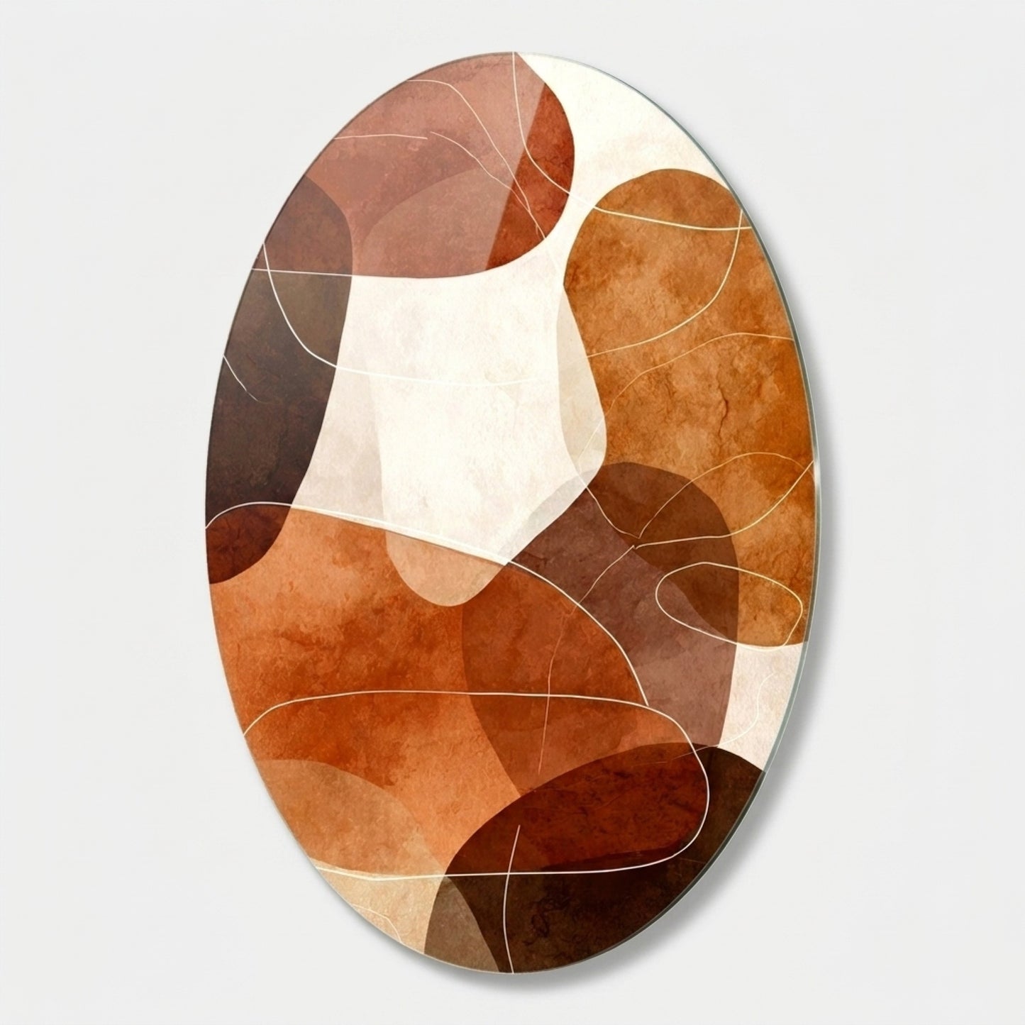 Oval Soyut Kahve Sanat Oval Dikey Cam Tablo