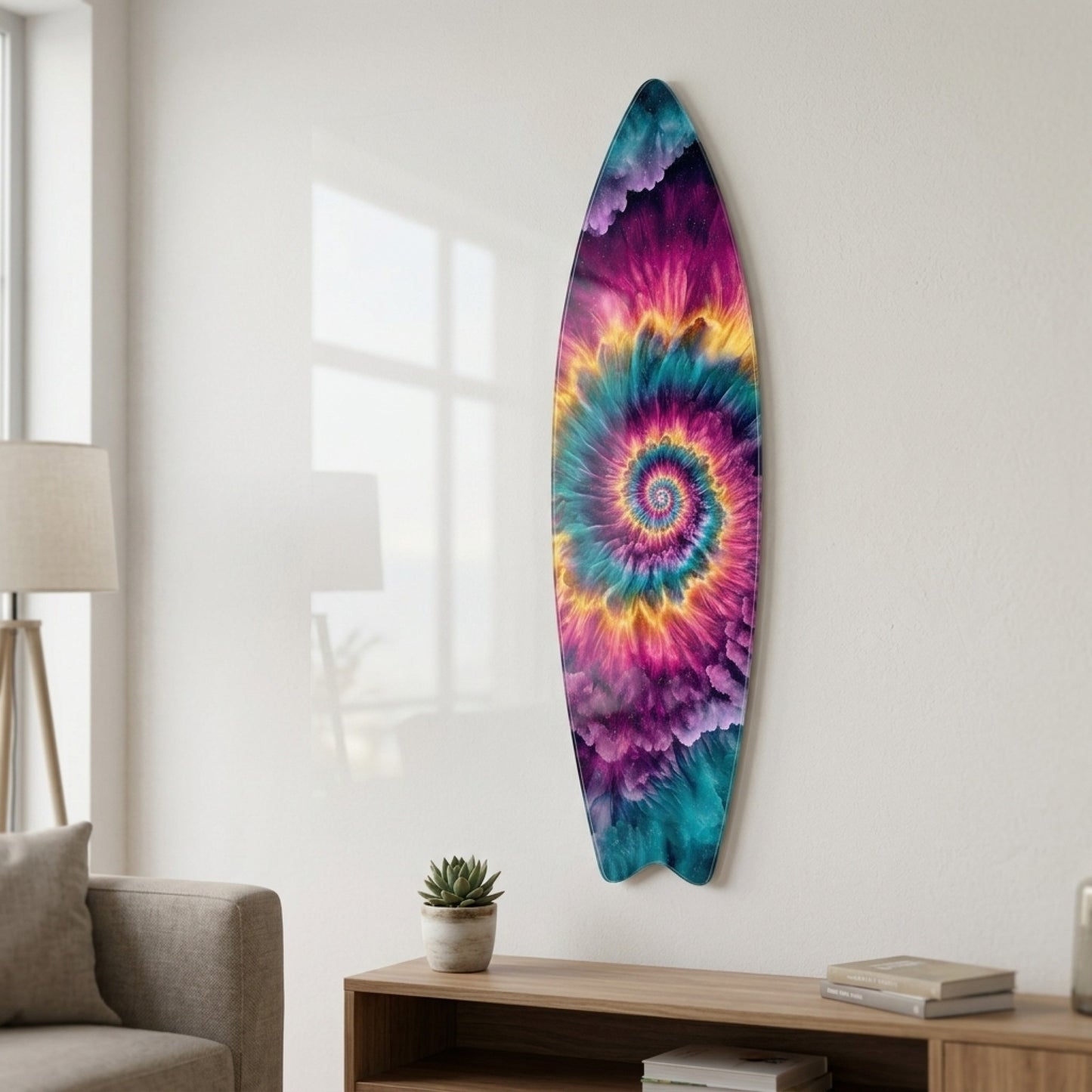 Renkli Fraktal Sarmal Surf Board Cam Tablo