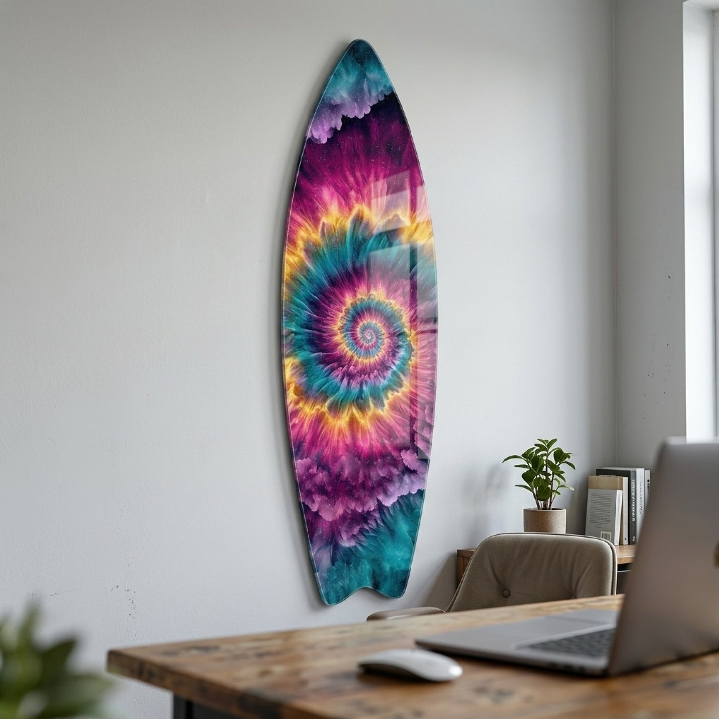 Renkli Fraktal Sarmal Surf Board Cam Tablo