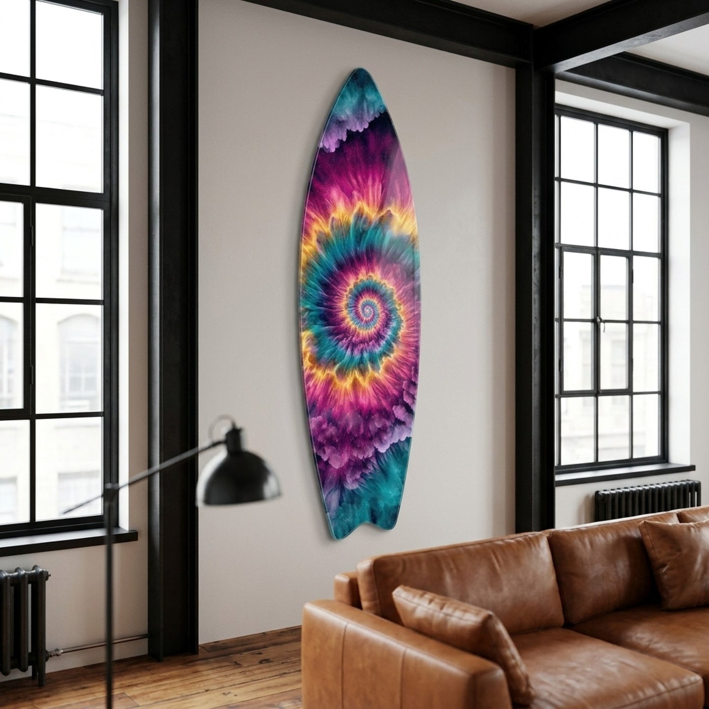 Renkli Fraktal Sarmal Surf Board Cam Tablo