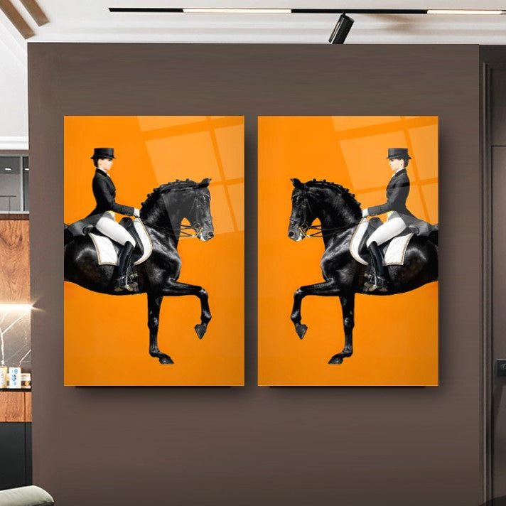 Hermes Atları Double İkili Cam Tablo