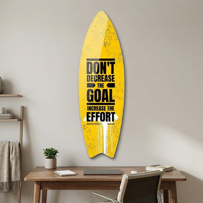 Sarı Arka Planlı Motivasyon Sözü Surf Board Cam Tablo