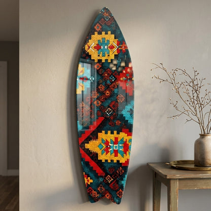 Anadolu Etnik Kilim Desenli Dekoratif Surf Board Cam Tablo