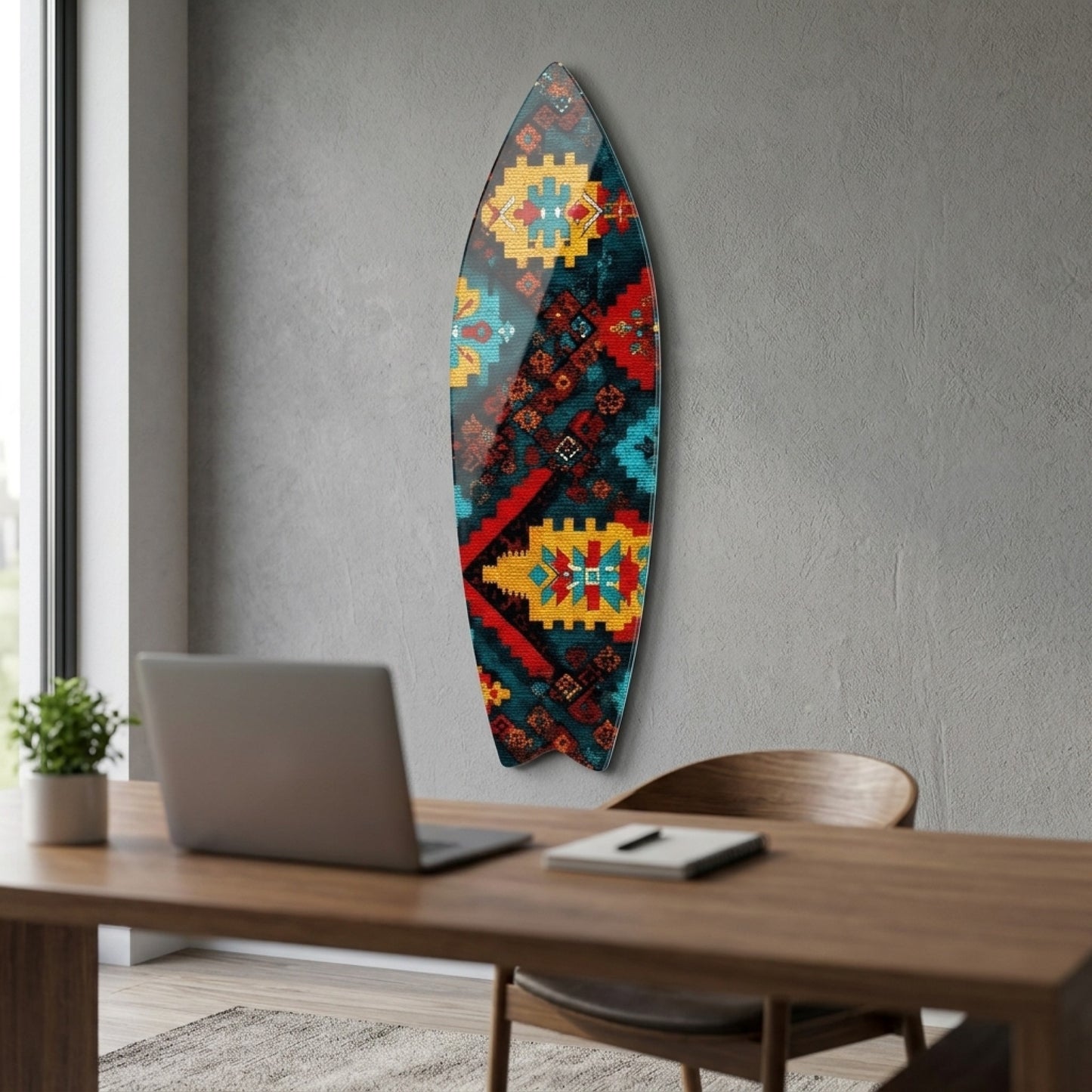 Anadolu Etnik Kilim Desenli Dekoratif Surf Board Cam Tablo