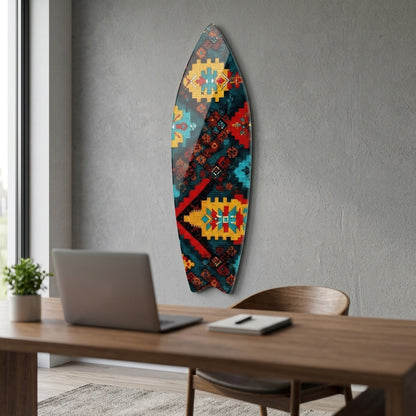 Anadolu Etnik Kilim Desenli Dekoratif Surf Board Cam Tablo