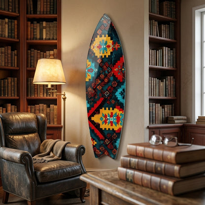 Anadolu Etnik Kilim Desenli Dekoratif Surf Board Cam Tablo