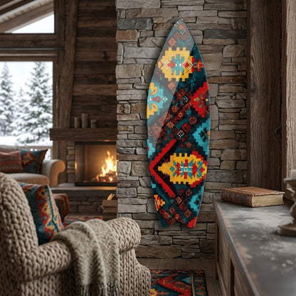 Anadolu Etnik Kilim Desenli Dekoratif Surf Board Cam Tablo