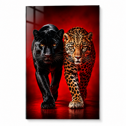 Siyah Panter ve Leopar Dikey Cam Tablo revize görsel 1
