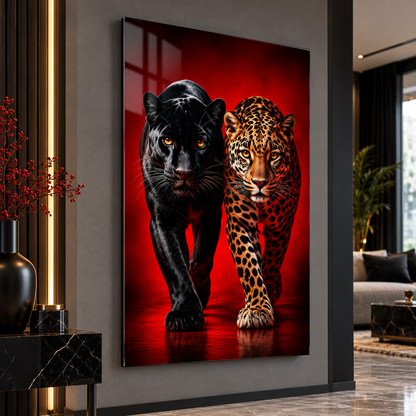 Siyah Panter ve Leopar Dikey Cam Tablo revize görsel 4