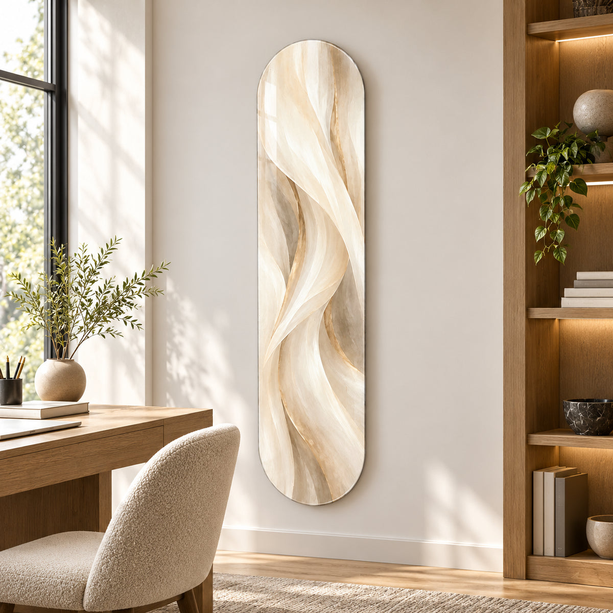 İpek Akış Dikey Kaykay Cam Tablo — Çalışma odası dekorasyonu