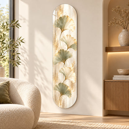 Adaçayı Ginkgo Dikey Kaykay Cam Tablo — Salon dekorasyonu