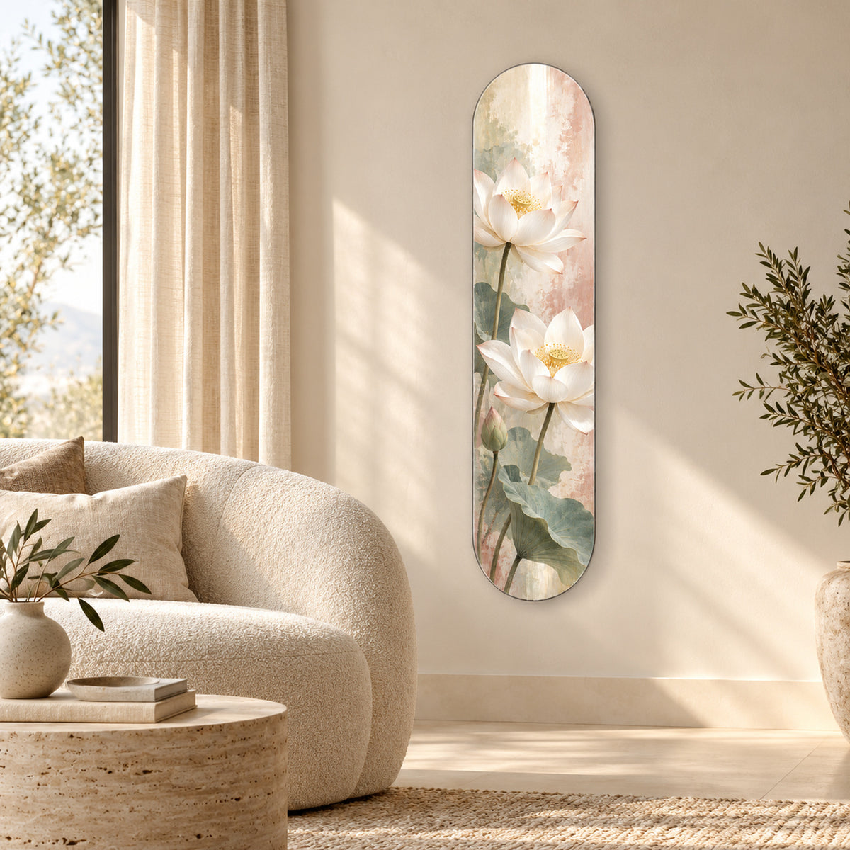 Lotus Bahçesi Dikey Kaykay Cam Tablo — Salon dekorasyonu