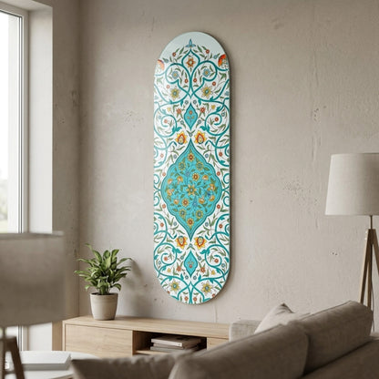 Geleneksel Turk Islam Tezhip Sanati Çiçek Deseni Skate Board Cam Tablo